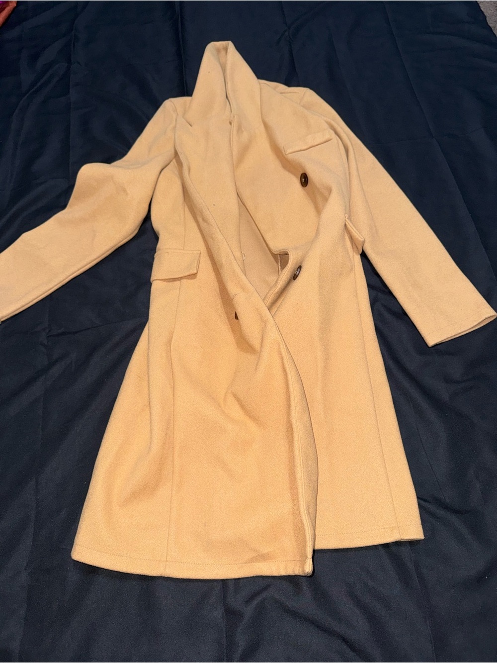 Women's Long Cream Wool-Blend Coat